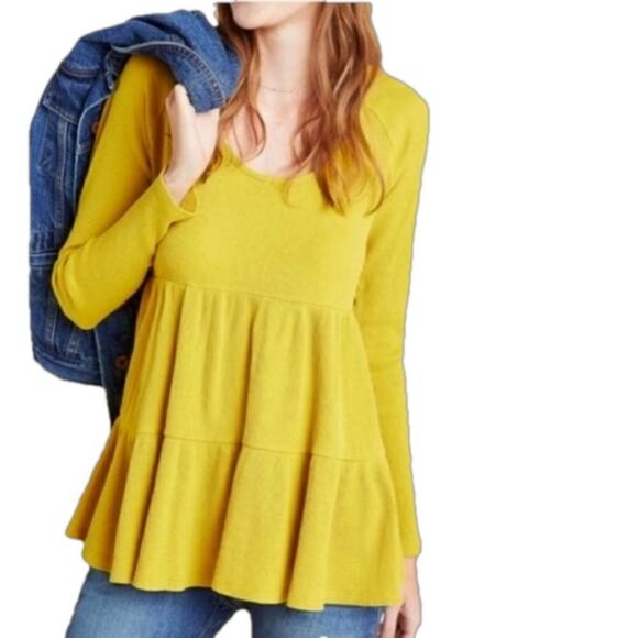Anthropologie Tops - MAEVE ANTHROPOLOGIE Samina Thermal Babydoll Mustard Yellow Top Size X-Small